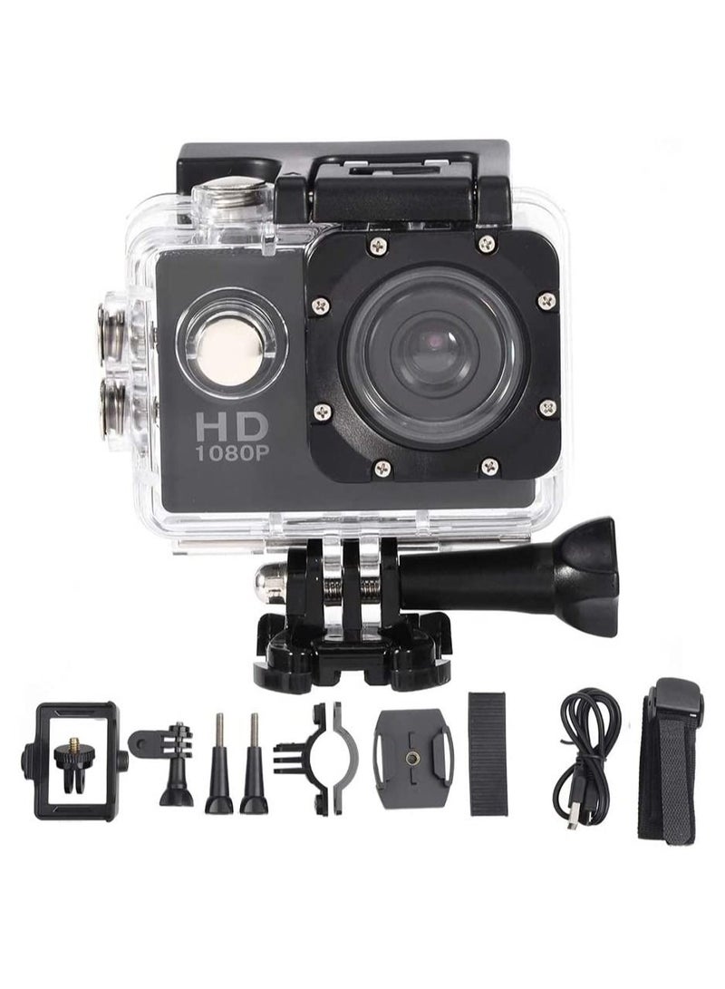 Mini DV Sports Camera, Waterproof Outdoor Sport Action Camera 1080P HD Camcorder, 2 Inch High Definition Screen, 90 Degree Wide View Angle, Good For Cycling Hiking Swimming Skiing(Black)
