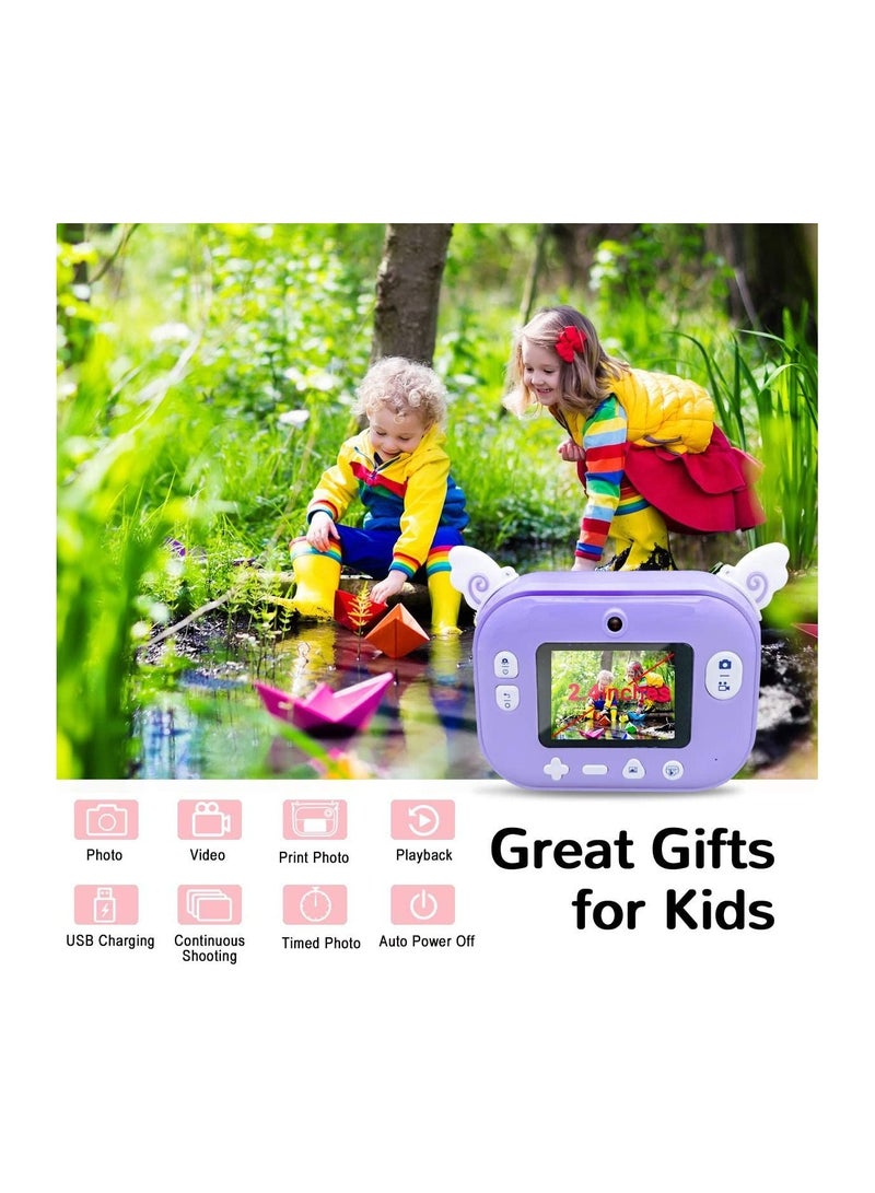 Instant Print Camera With 32GB Memory Card Zero Ink Kids Camera with Print Paper Selfie Video Digital Camera With HD 1080P 2.4 Inch Ips Screen Learning Camera For Birthday Gift