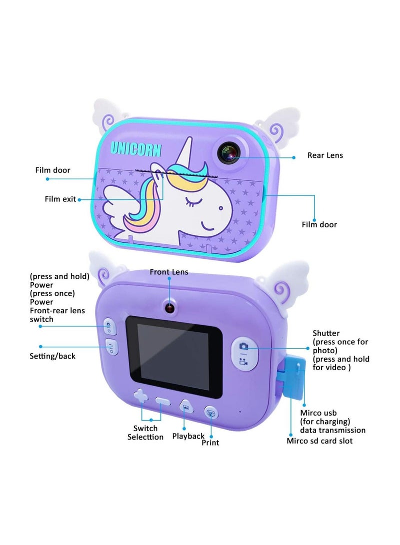 Instant Print Camera With 32GB Memory Card Zero Ink Kids Camera with Print Paper Selfie Video Digital Camera With HD 1080P 2.4 Inch Ips Screen Learning Camera For Birthday Gift