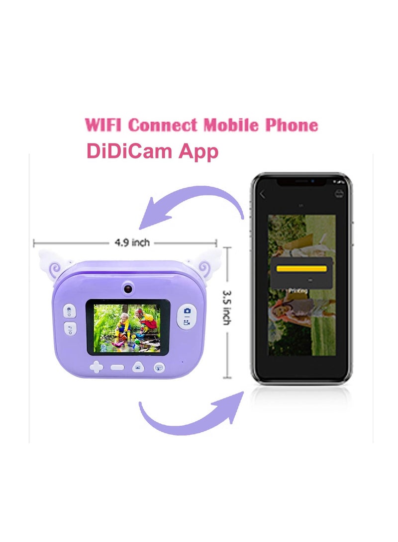Instant Print Camera With 32GB Memory Card Zero Ink Kids Camera with Print Paper Selfie Video Digital Camera With HD 1080P 2.4 Inch Ips Screen Learning Camera For Birthday Gift