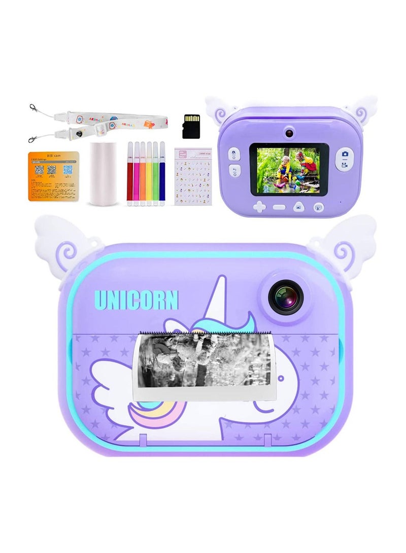 Instant Print Camera With 32GB Memory Card Zero Ink Kids Camera with Print Paper Selfie Video Digital Camera With HD 1080P 2.4 Inch Ips Screen Learning Camera For Birthday Gift