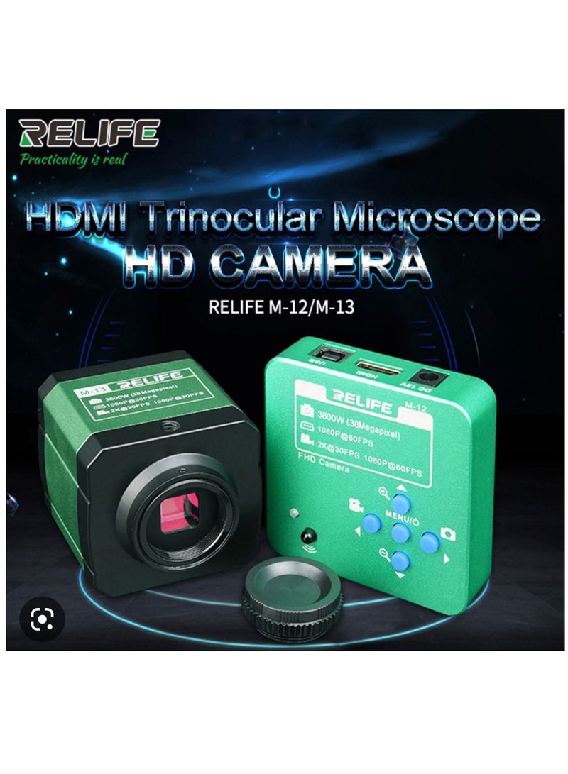 RELIFE M12M13 3800W 2K 1080P HDMI 3 Eye Reflection Microscope HD Camera for Phone CPU PCB Observation Soldering Repair Tool
