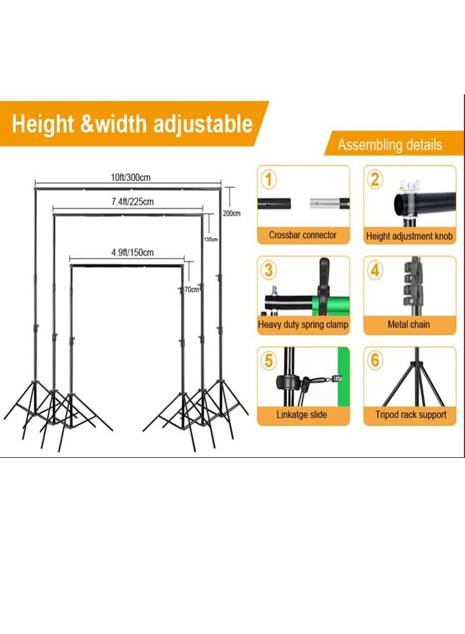 Padom Backdrop Stand 6.5*10ft ,2*3m with Spring Clamp, Photo Video Party Background Stand Support System for Wedding, Photography, Advertising Display, Parties, with Carring Bag