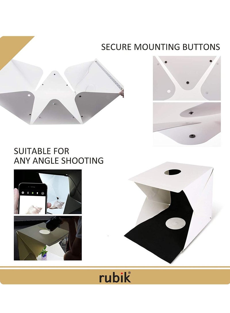 Photo Studio Box, Portable Photography Shooting Light Tent Kit, White Folding Lighting Softbox with 70 LED Lights + 6 Backdrops for Product Display (40x40x40cm Photo Studio)