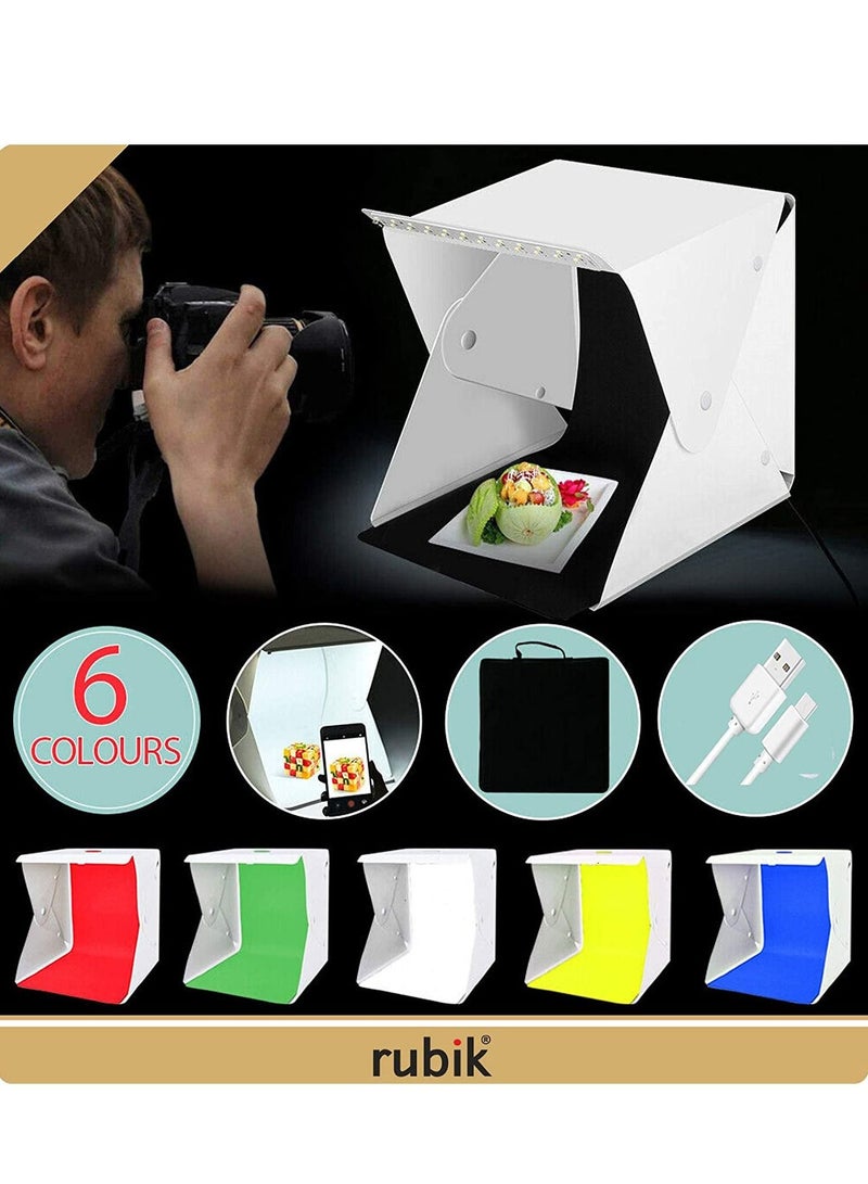 Photo Studio Box, Portable Photography Shooting Light Tent Kit, White Folding Lighting Softbox with 70 LED Lights + 6 Backdrops for Product Display (40x40x40cm Photo Studio)