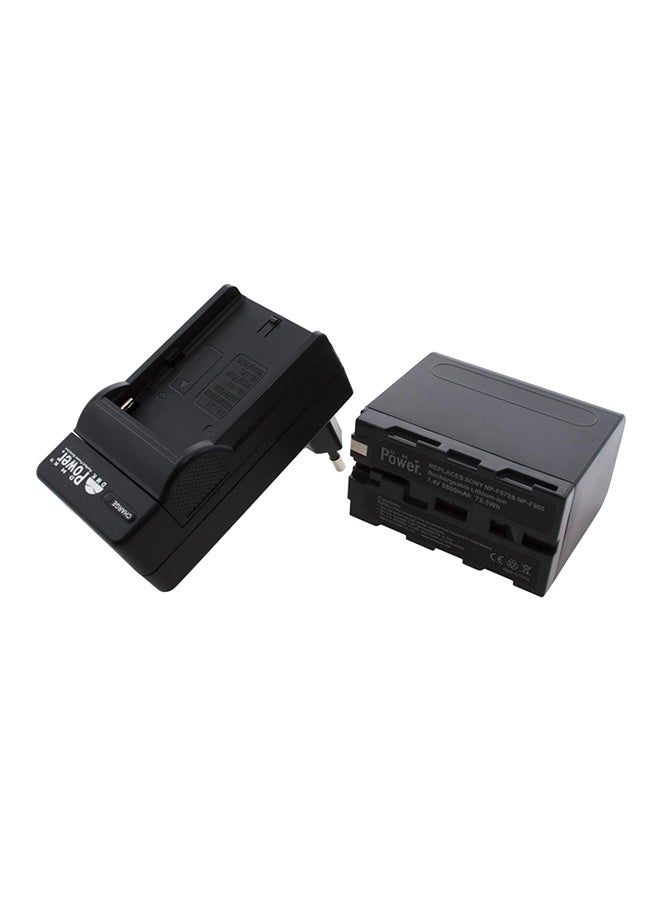 NP-F970 Repalcement Battery With TC600E Charger For LED Video Light Black