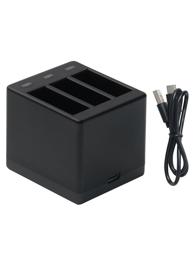 3-Channel Action Camera Battery Charger With USB Cable Black