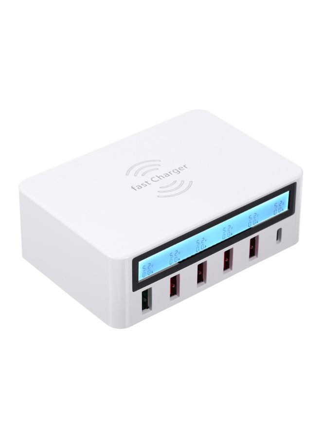 6 Ports LCD USB Wireless Charger White