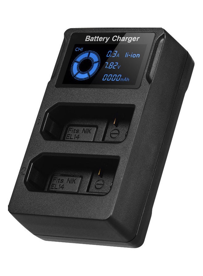 Portable Dual Slot USB Camera LCD Battery Charger For Nikon EN-EL14 Black