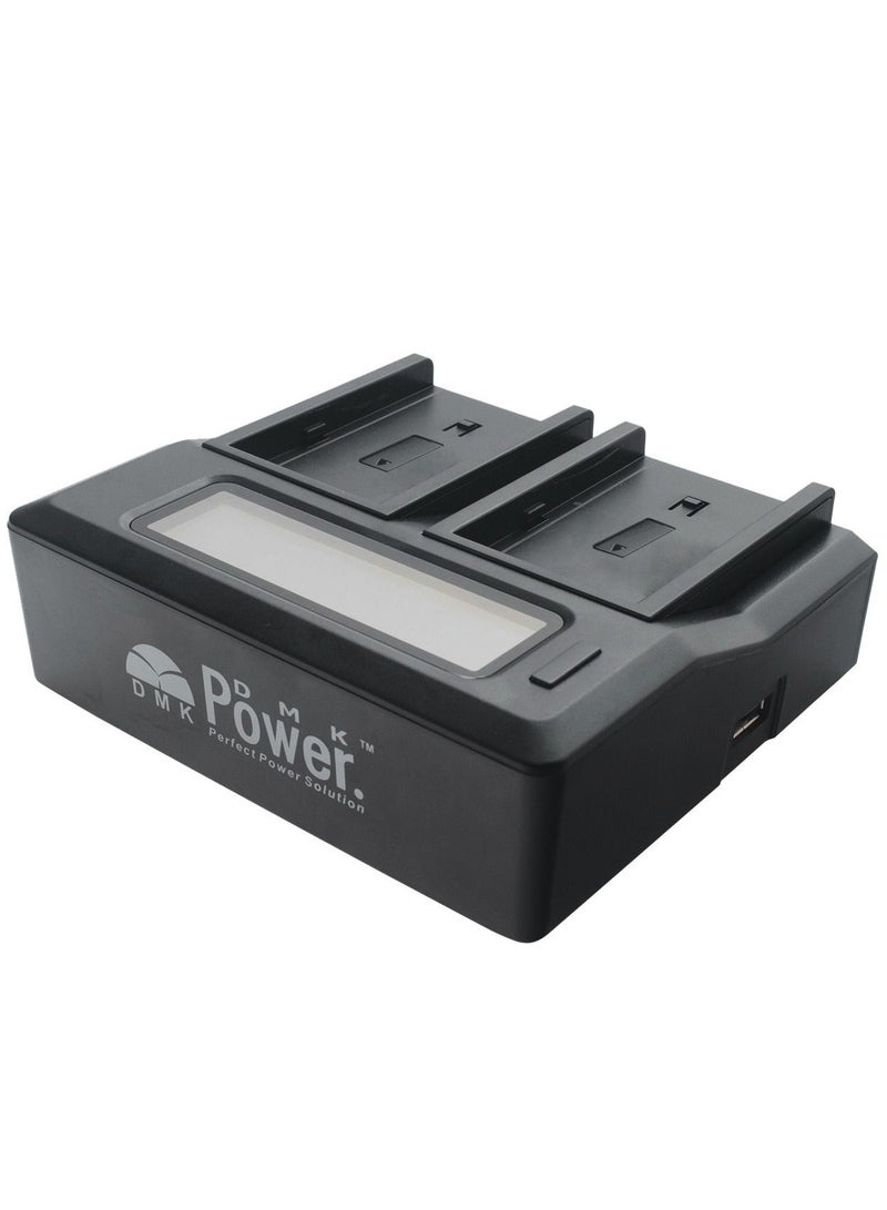 DMK Power DC-01 BP-U60 LCD Dual Battery Charger Compatible With Sony PMW100 PMW150 PMW160 PMW200 PMW300 PMWEX1 PMW EX1R PMW EX3 PMW EX160 etc