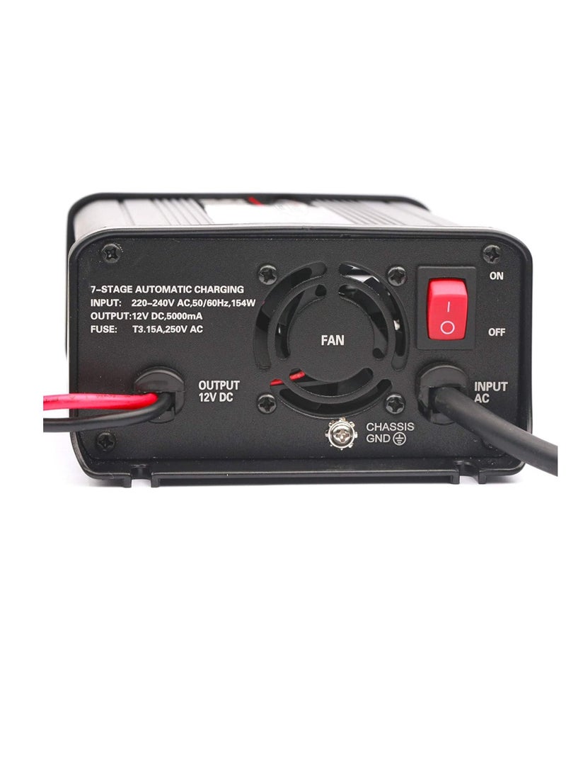 Terminator 5000mA 12V-5Amp 7-Stage Automatic CPU Controlled & High Frequency Switch Mode Battery Charger Suitable for More Types of Batteries (EU Plug) – TBC12V-5