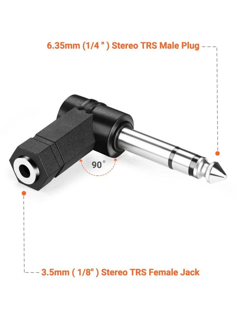 6 PCS 3.5mm Right Angle Male to Female Audio Adapter Converter TRS Stereo Jack Plug AUX Connector Compatible with Headset, Tablets, MP3 Players, Game Controller, Speakers