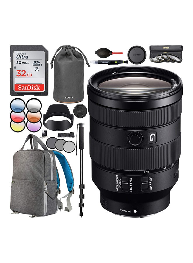 FE 24-105mm F4 G OSS Full-Frame E-Mount Standard Zoom Lens SEL24105G with 67mm Multicoated UV, Polarizer & FLD Filter Kit Photography Backpack Bundle Multicolour