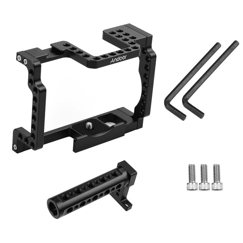 Camera Cage with Grip Handle Aluminum Alloy Black