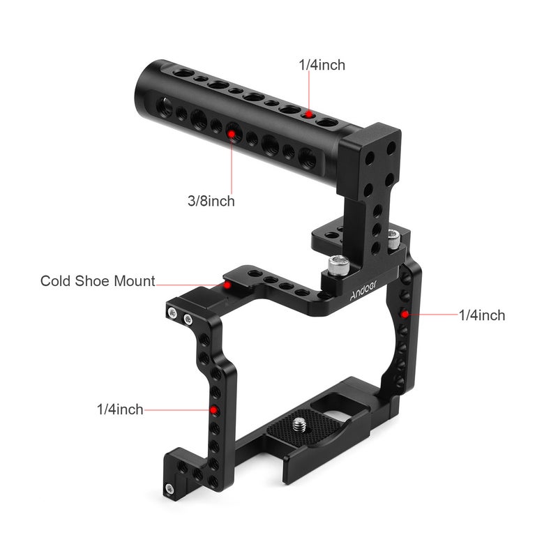 Camera Cage with Grip Handle Aluminum Alloy Black