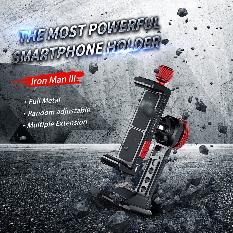 ST-14 Metal Smartphone Holder Phone Clamp Bracket 360° Rotatable with Cold Shoe Black/Red