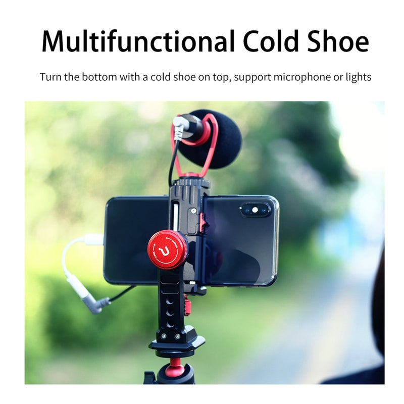 ST-14 Metal Smartphone Holder Phone Clamp Bracket 360° Rotatable with Cold Shoe Black/Red