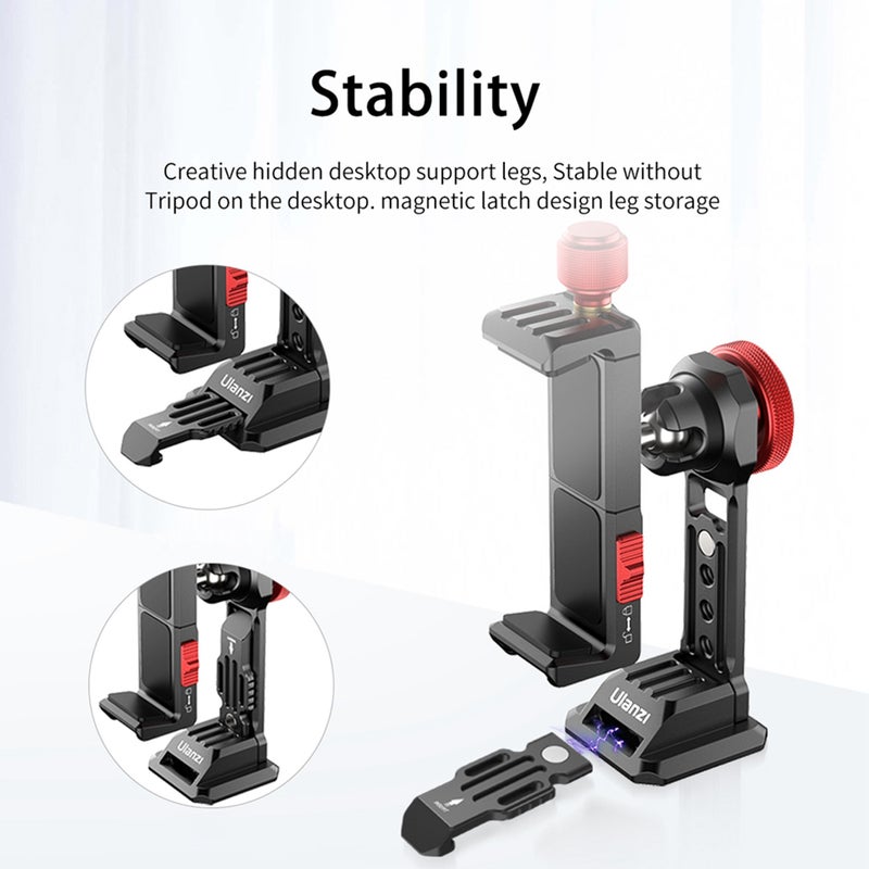 ST-14 Metal Smartphone Holder Phone Clamp Bracket 360° Rotatable with Cold Shoe Black/Red