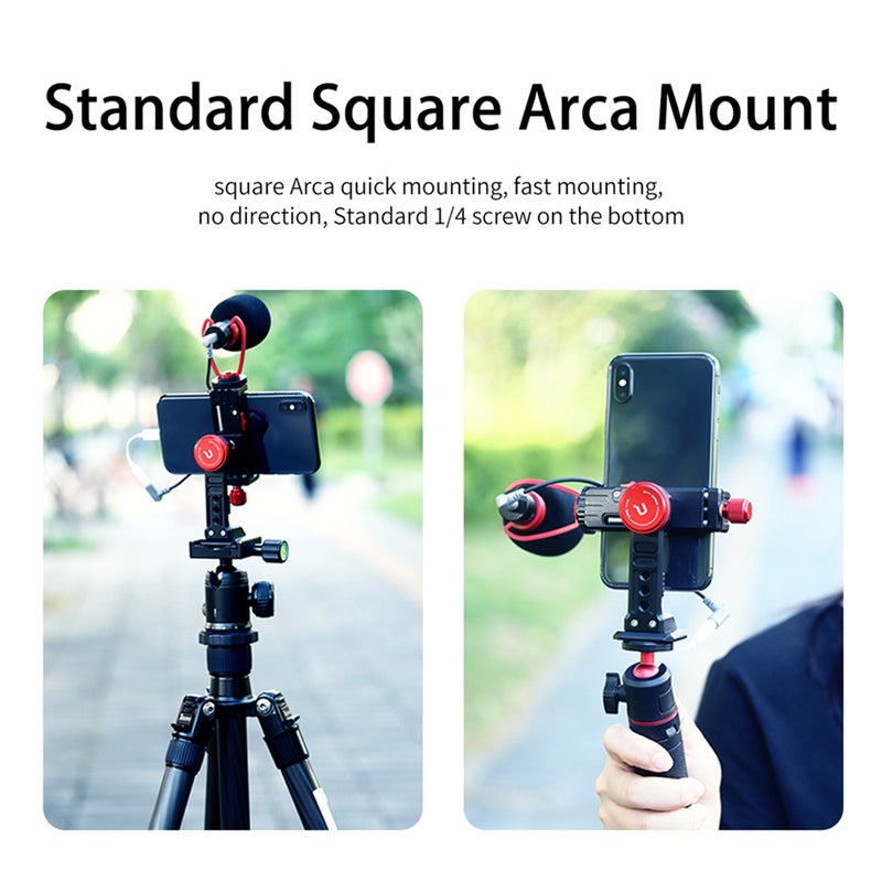 ST-14 Metal Smartphone Holder Phone Clamp Bracket 360° Rotatable with Cold Shoe Black/Red