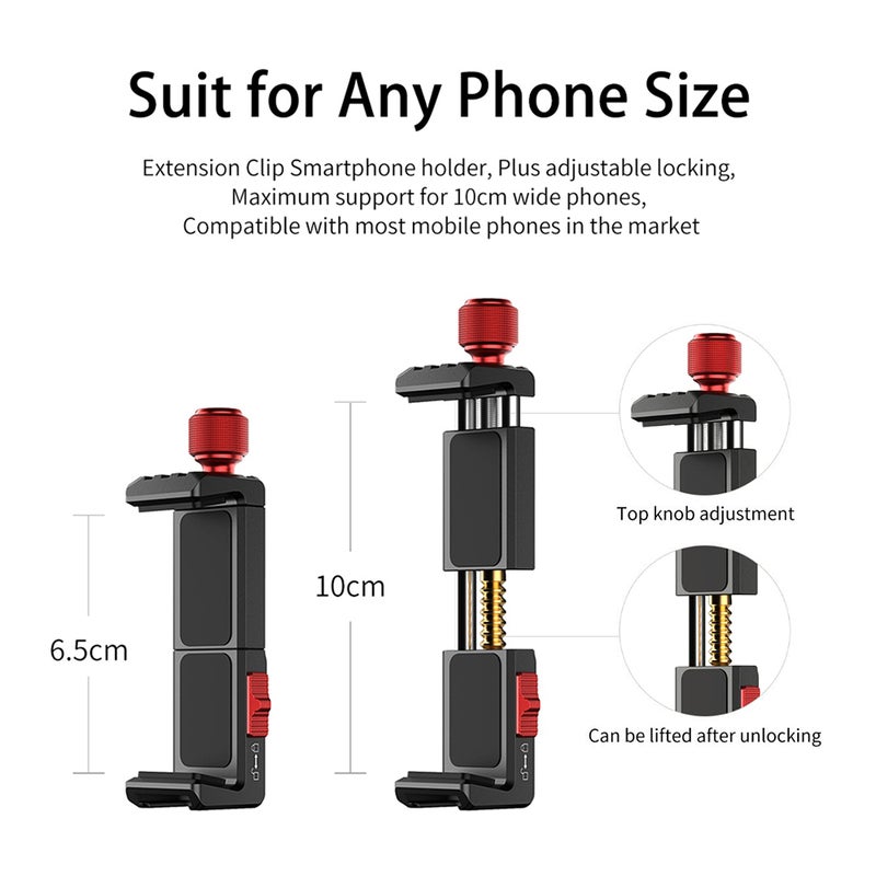 ST-14 Metal Smartphone Holder Phone Clamp Bracket 360° Rotatable with Cold Shoe Black/Red