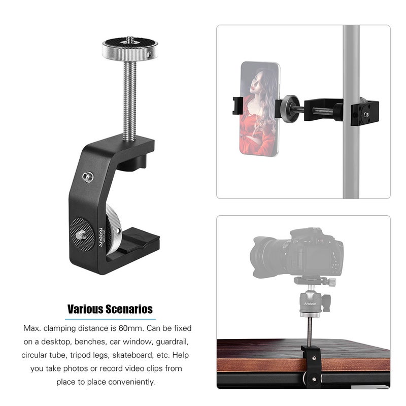 MFC-60 Heavy Duty Photography Desk Tree Multifunctional C-shaped Clamp Black