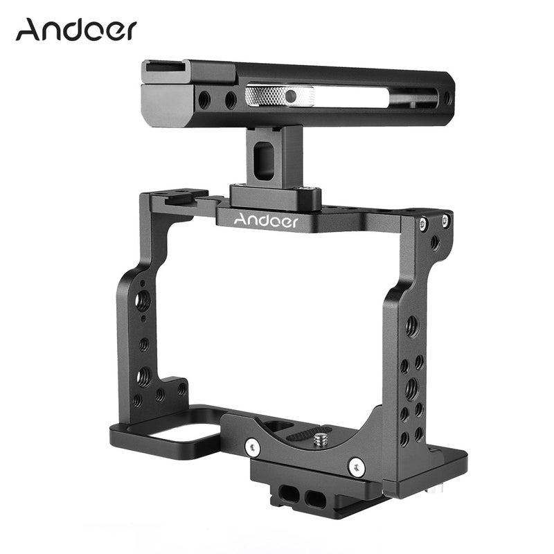 C15-B Camera Cage And Top Handle Kit Aluminum Alloy With Cold Shoe Mount Black