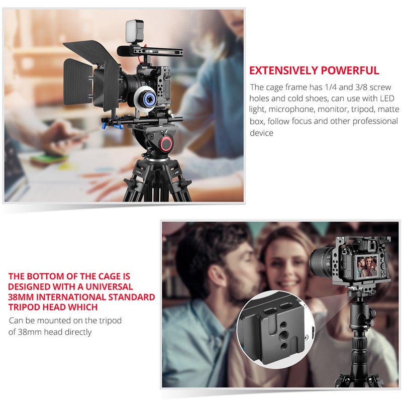 C15-B Camera Cage And Top Handle Kit Aluminum Alloy With Cold Shoe Mount Black