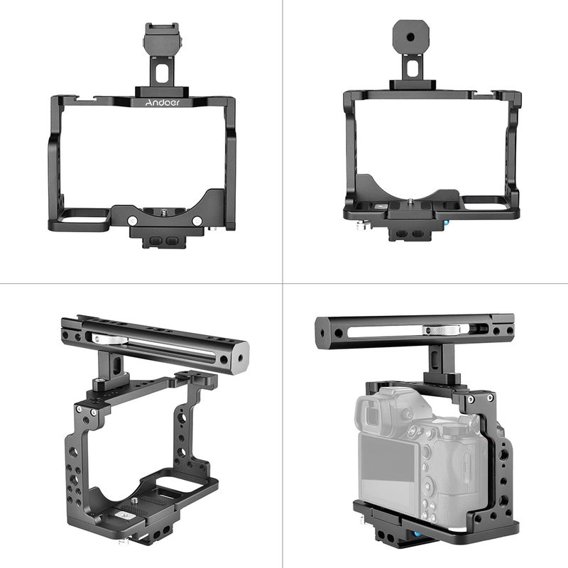 C15-B Camera Cage And Top Handle Kit Aluminum Alloy With Cold Shoe Mount Black