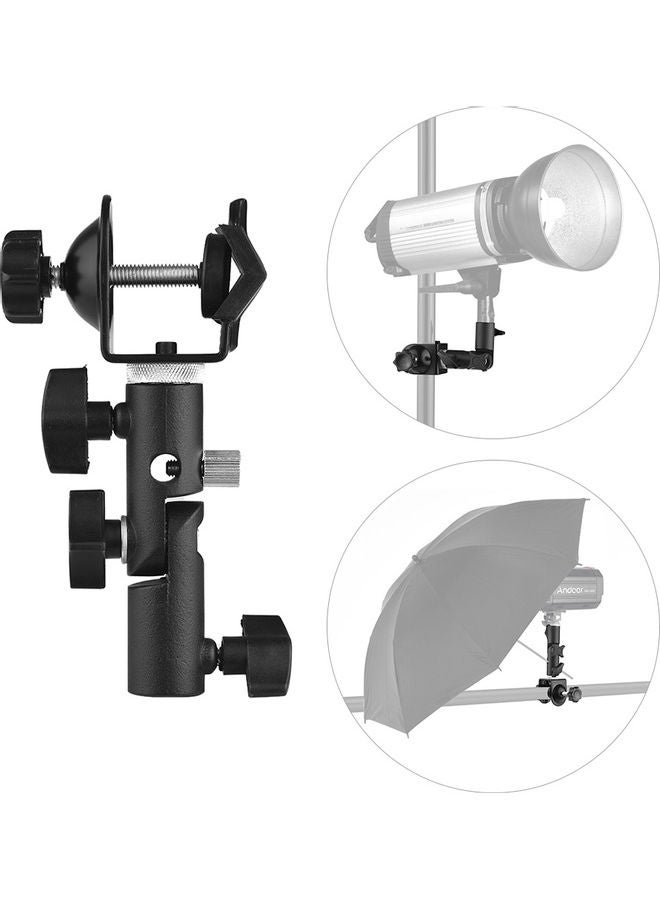 Multi-functional C-Clamp Clip Mount and Light Stand Mount Bracket with Umbrella Reflector Holder For Studio Photography Black