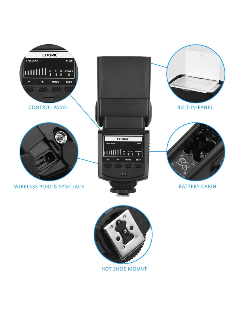 COOPIC CF550 Speedlite s1, s2 wireless trigger Flash Compatible with Canon Nikon Panasonic Olympus Pentax and Other DSLR Digital Cameras with Standard Hot Shoe