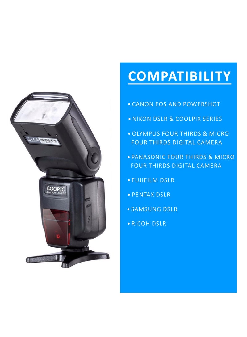 COOPIC CF600EX LCD Display Flash wireless 1/8000S HSS GN58 5500K Master TTL Flash Speedlite Compatible with all CANON NIKON Cameras