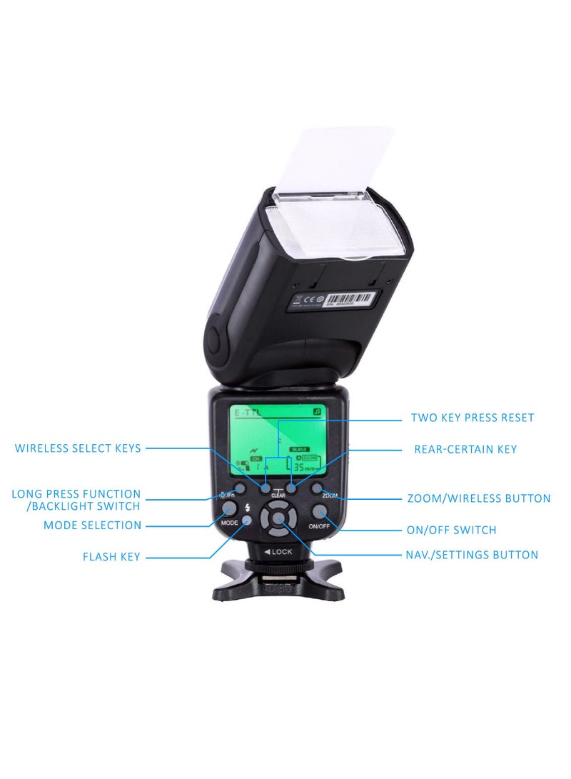 COOPIC CF600EX LCD Display Flash wireless 1/8000S HSS GN58 5500K Master TTL Flash Speedlite Compatible with all CANON NIKON Cameras