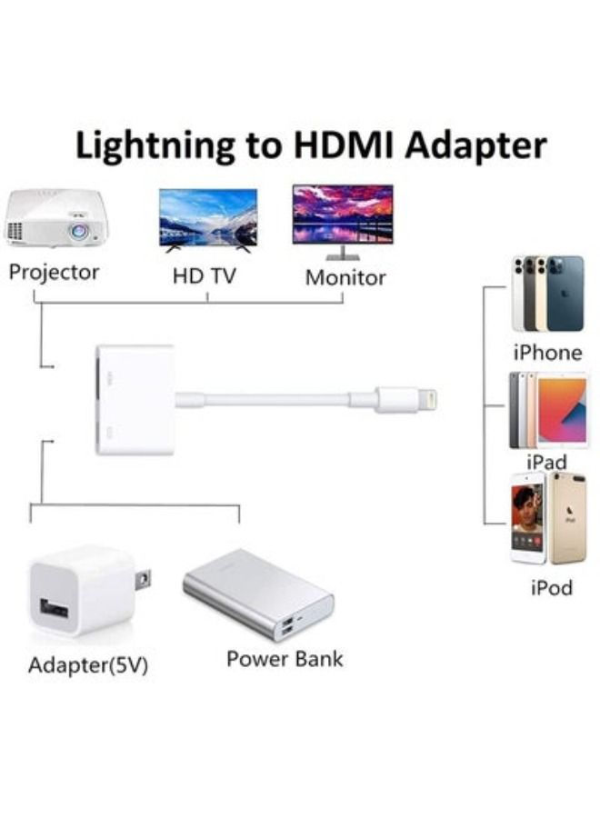 Lightning to HDMI Digital AV Adapter,4K 1080P Video & Audio Sync Screen Connector AV Adapter with Charging Port for iPhone, iPad, iPod to HD TV/Projector/Monitor