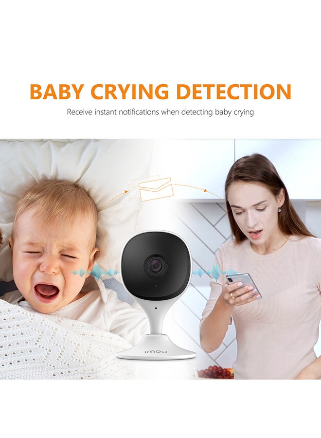 WiFi Security Camera (White)/ Up to 256GB SD Card Support/ 1080P Full HD/ Human Detection/ 2-Way Audio/ Night Vision/ Abnormal Sound Alarm/ Baby & Pet Monitor/ Siren/ Alexa Google Assistant Cue2C