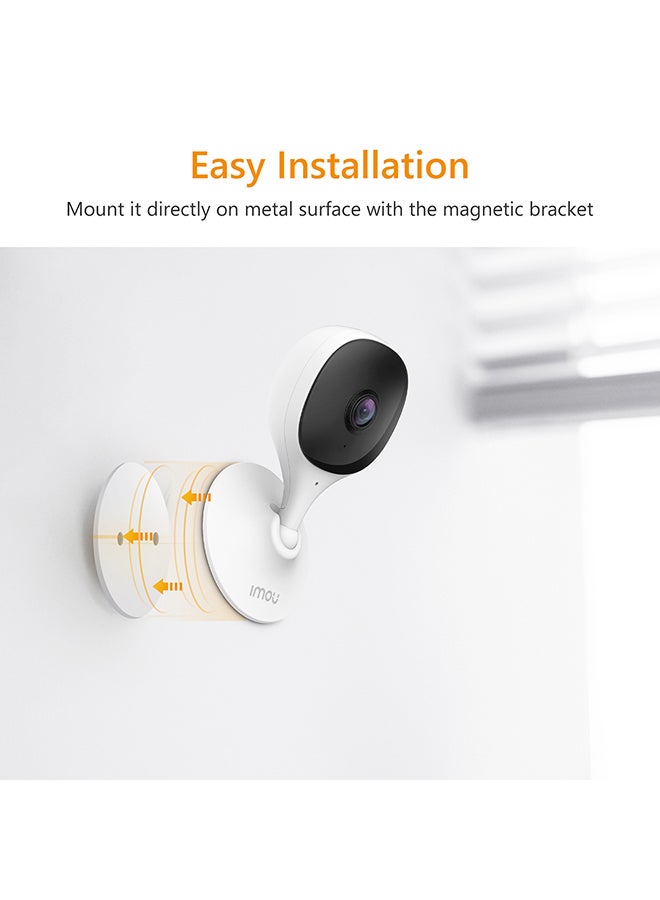 WiFi Security Camera (White)/ Up to 256GB SD Card Support/ 1080P Full HD/ Human Detection/ 2-Way Audio/ Night Vision/ Abnormal Sound Alarm/ Baby & Pet Monitor/ Siren/ Alexa Google Assistant Cue2C