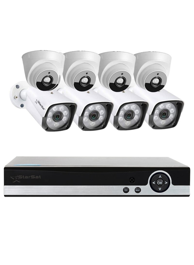 StarSat 8Channel CCTV security Kit 4MP 1920X1080 Surveillance DVR kit white black