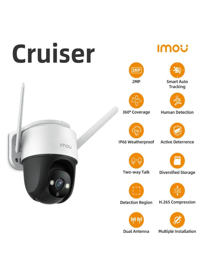 Cruiser 4MP 1440P Wifi Smart Home Outdoor Security Camera Color Night Vision 360 Degree IP66 Dust And Water Protection Built-in Spotlight And Siren Two-way Talk AI  Cloud/SD Card Storage