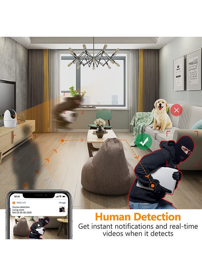 4MP QHD 360 Degree Security Camera - Up to 256GB SD Card, WiFi & Ethernet Connection, Privacy Mode, Alexa Google Assistant, Human Detection, 2-Way Audio, Night Vision, Ranger2 4MP