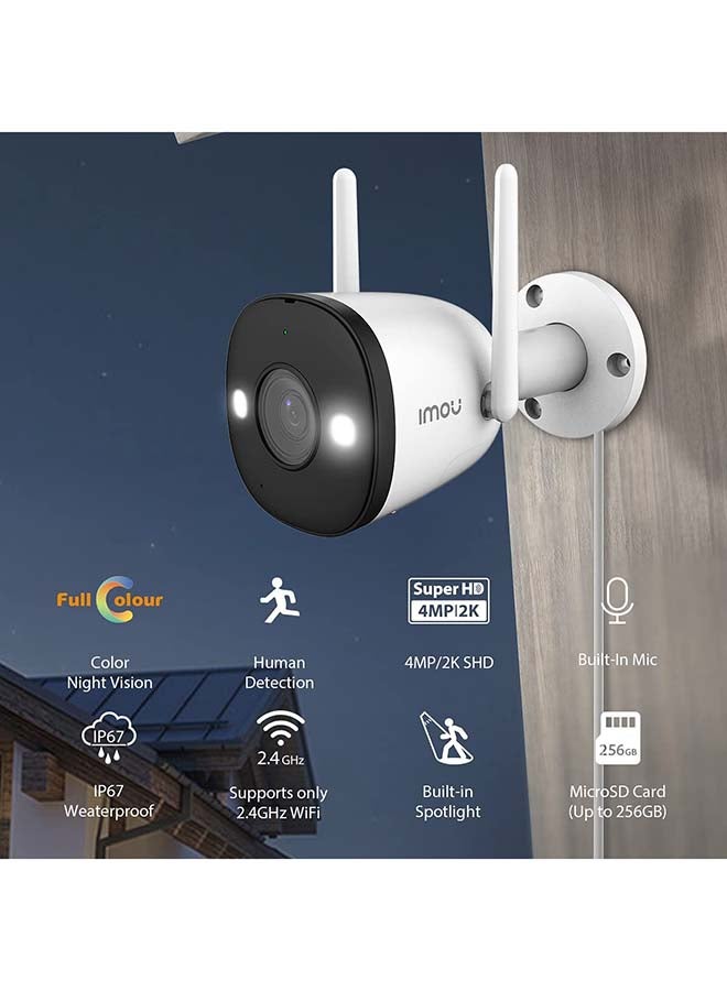 4MP IP 67 Outdoor Security Camera/ Color Night Vision/Up to 256GB SD Card/ WiFi & Ethernet Connection/ Human Detection/ Spotlight/ Audio Recording/ Alexa Google Assistant/ Bullet 2E 4MP