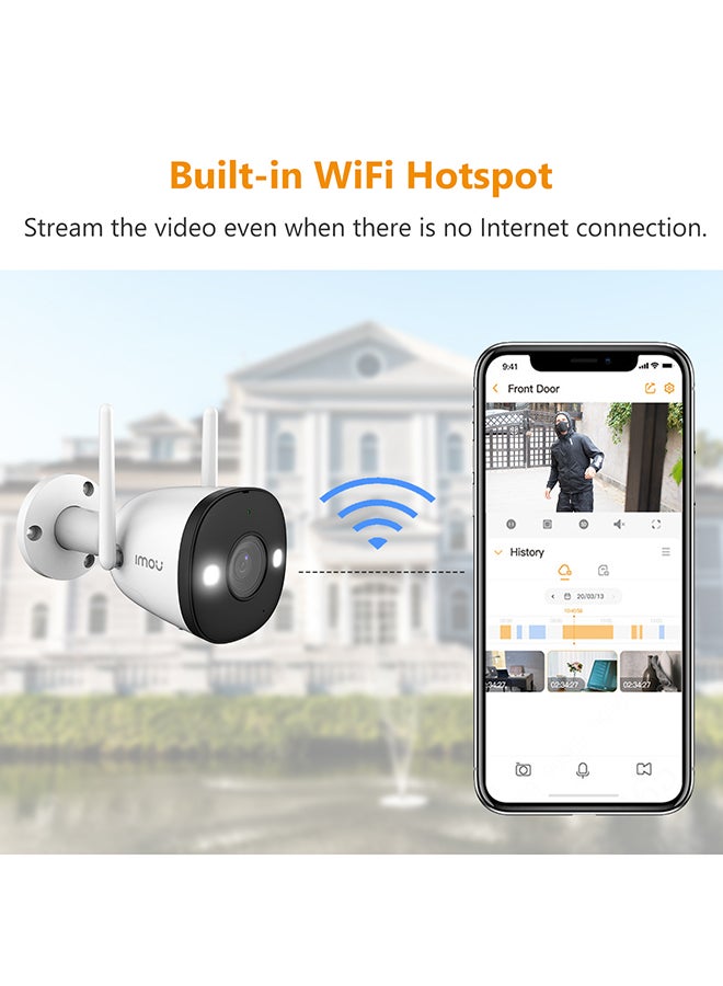 4MP IP 67 Outdoor Security Camera/ Color Night Vision/Up to 256GB SD Card/ WiFi & Ethernet Connection/ Human Detection/ Spotlight/ Audio Recording/ Alexa Google Assistant/ Bullet 2E 4MP