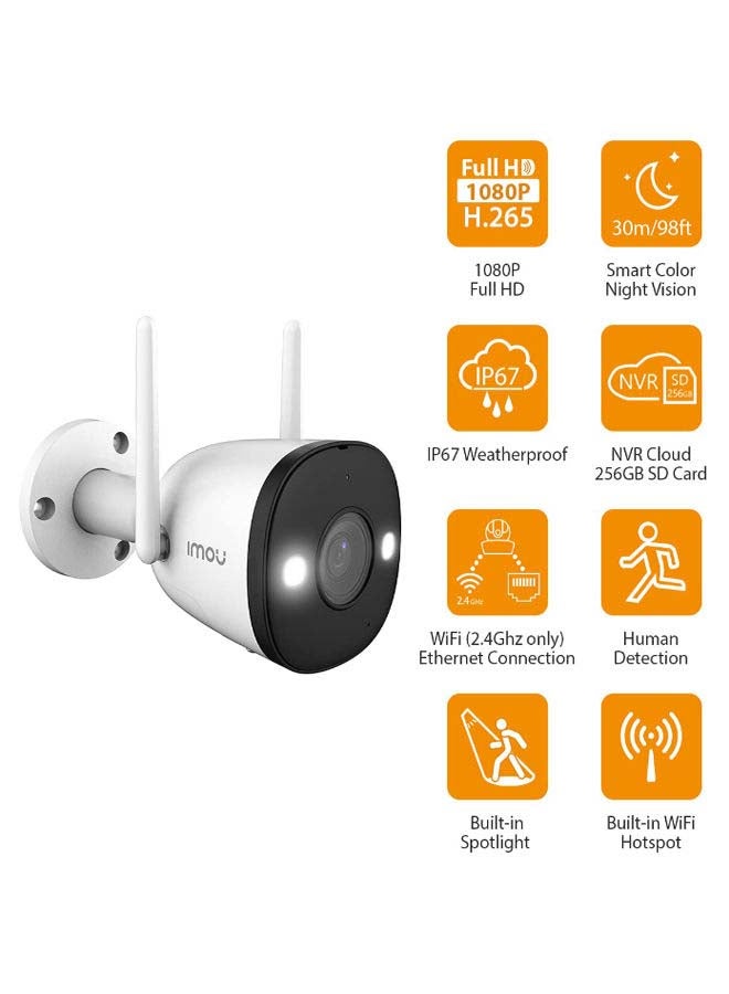 4MP Full HD/ IP 67 Outdoor Bullet Security Camera/ Night Vision/ Up to 256GB SD Card/ WiFi & Ethernet Connection/ Human Detection/ H.265/Alexa Google Assistant/ Bullet 2C 4MP