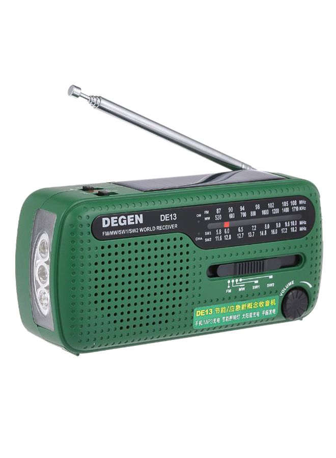 Solar Power FM Radio With Flashlight V431 Green/Black