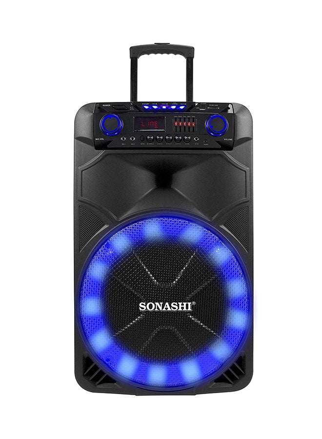 15-Inch Rechargeable Trolley Speaker System-Remote Control And Microphone Usb/Bluetooth/Sd Card Slots And Fm Stereo Radio Led Display - Recording Function Colorful Led Disco Light For Parties SPS-7915RT Black