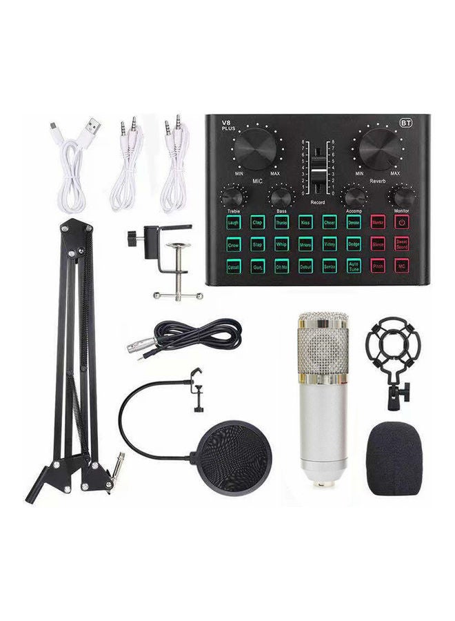 Multifunctional Live Sound Card With Suspension Microphone Kit I7695-8-A Silver/Black