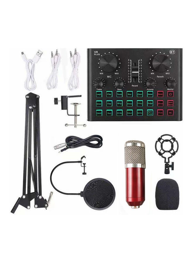 Multifunctional Live Sound Card With Suspension Microphone Kit I7695-3-A Red/Black