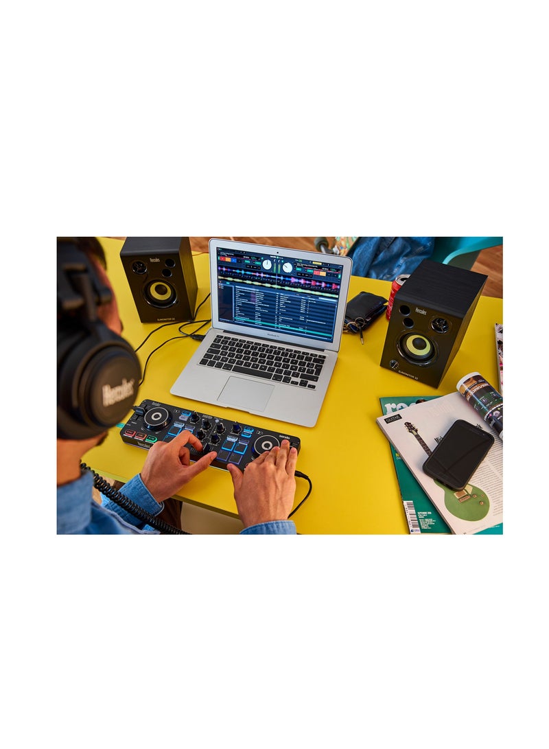 Hercules DJ Starter Kit | Starlight USB DJ Controller with Serato DJ Lite Software, 15-Watt Monitor Speakers, and Sound-Isolating Headphones