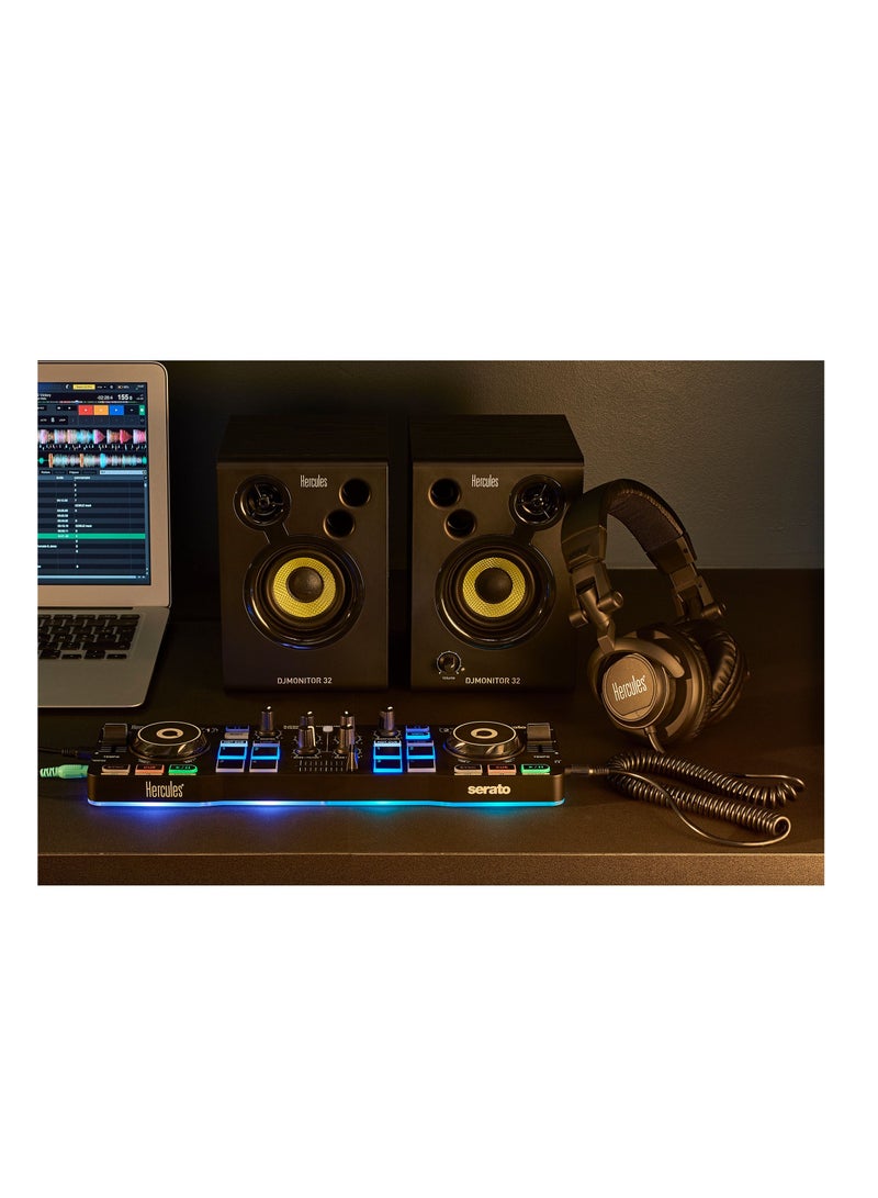 Hercules DJ Starter Kit | Starlight USB DJ Controller with Serato DJ Lite Software, 15-Watt Monitor Speakers, and Sound-Isolating Headphones
