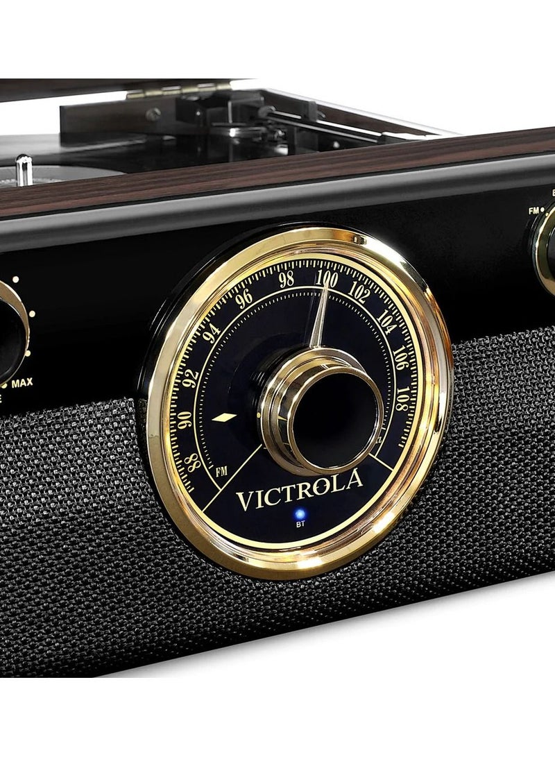 Victrola Empire 6 in 1 Bluetooth Vinyl Record Player with 3 Speed Turntable CD Player Cassette Player Radio Built in Speakers Aux In RCA Line Out Complete Wooden Music Center