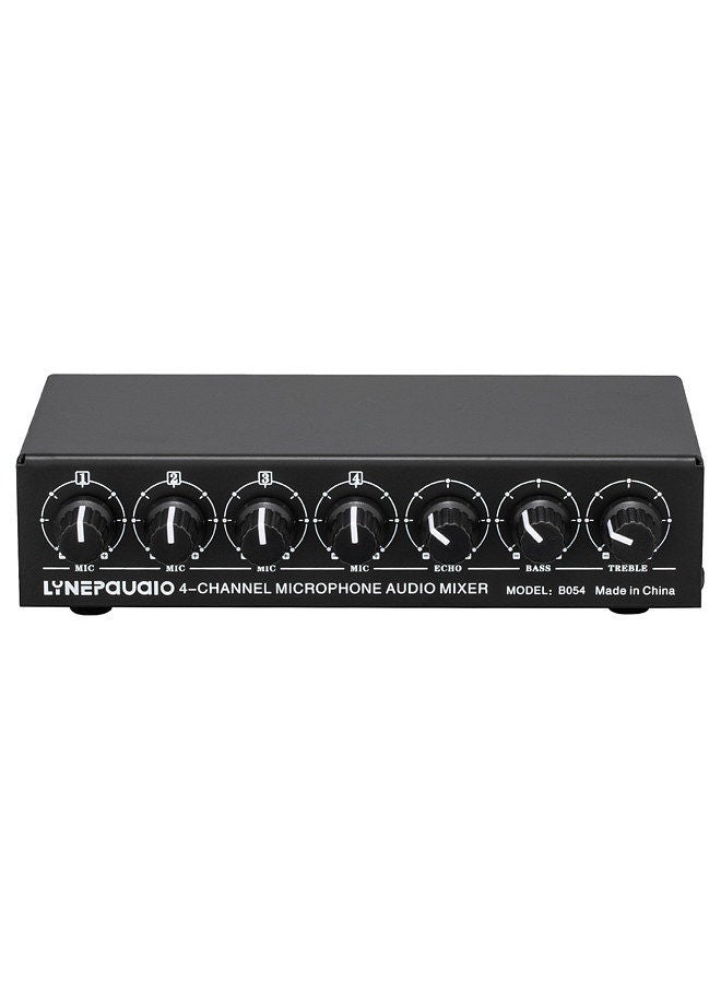 4-Channel Microphone Mixer Support Stereo Output Mini Audio Mixer with Reverb Treble and Bass Adjustment
