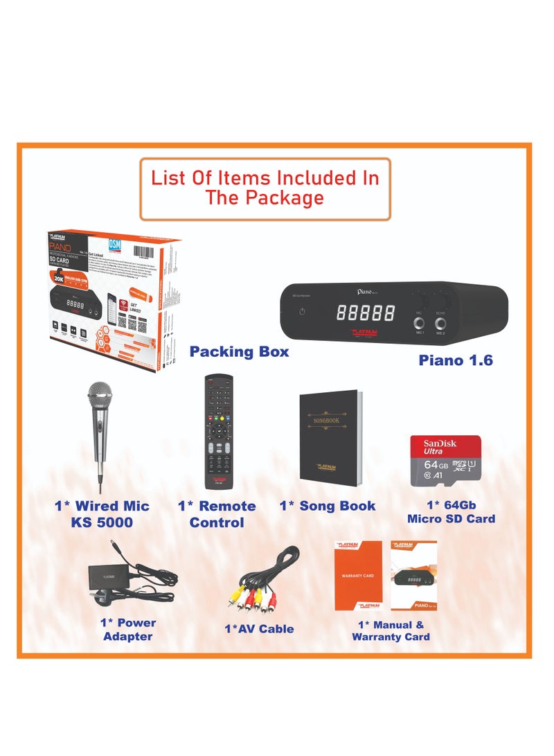 PLATINUM PIANO V1.6 KARAOKE PLAYER WITH KS5000 WIRED MIC COMBO HUGE SONG LIBRARY 23000+ MIXED LANGUAGE INDIAN ENGLISH & OPM FILIPINO TAGALOG SONGS